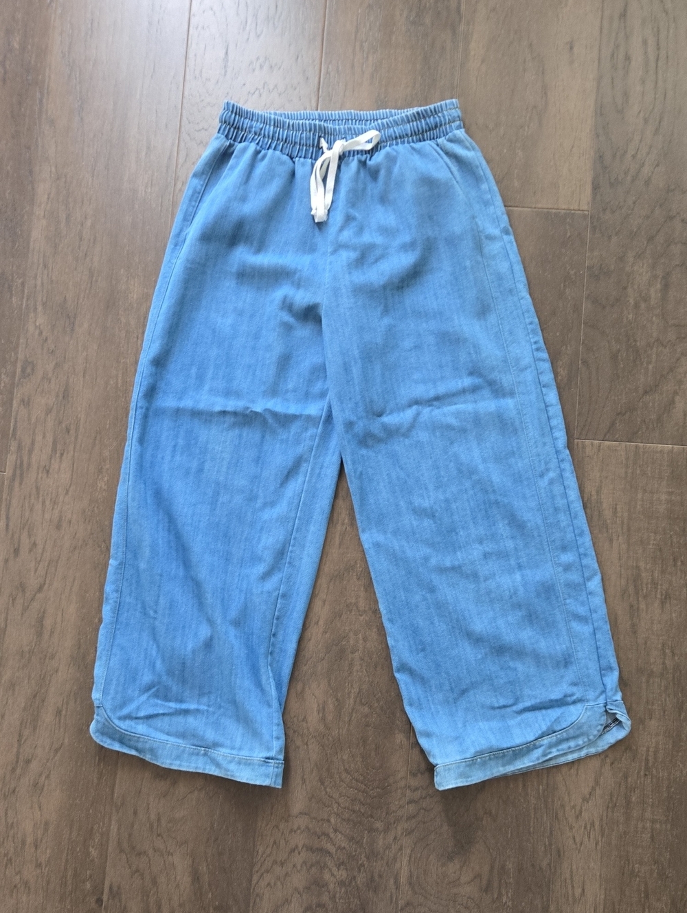 Light Blue Womens Wide-Leg Drawstring Bottoms